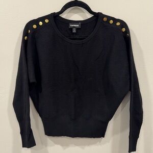 Express Black Knit Sweater with Gold Shoulder Buttons Size Small